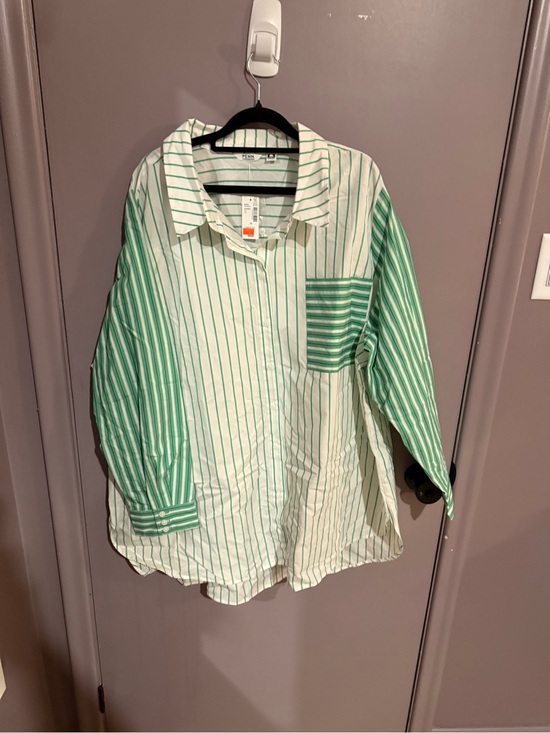 Penningtons Tops - Penningtons Green and White Striped Button-Down Shirt